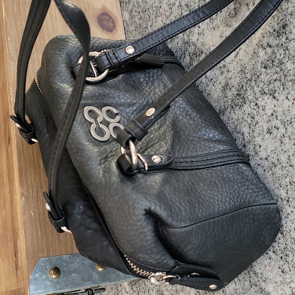 Coach "Julia" Black Leather Satchel with Silver Hardware - Picture 3 of 15